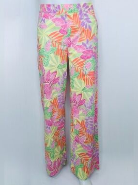 LILLY PULITZER, Vintage Wide Leg Cotton Pants in Tropical Frog Print Theme, Sz 4